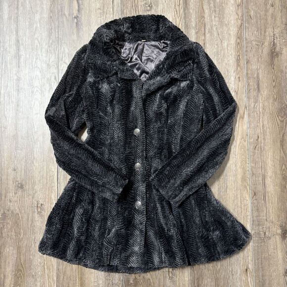 Free People Faux Fur Jacket Swing Coat Womens 0 Herringbone Soft Gray Black Rare - Picture 4 of 14
